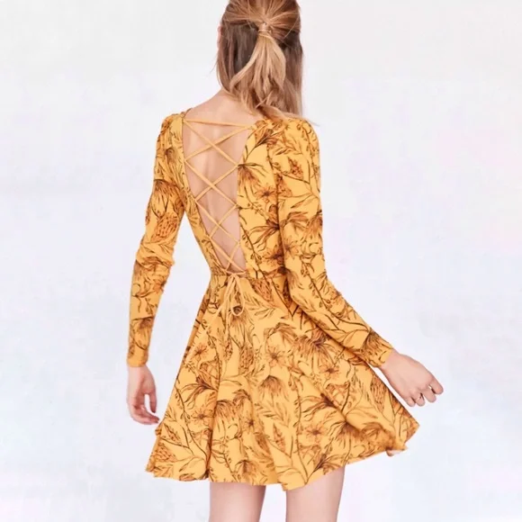 Kimchi Blue | Dresses | Kimchi Blue Yellow Floral Lace Up Open Back Dress |  Poshmark